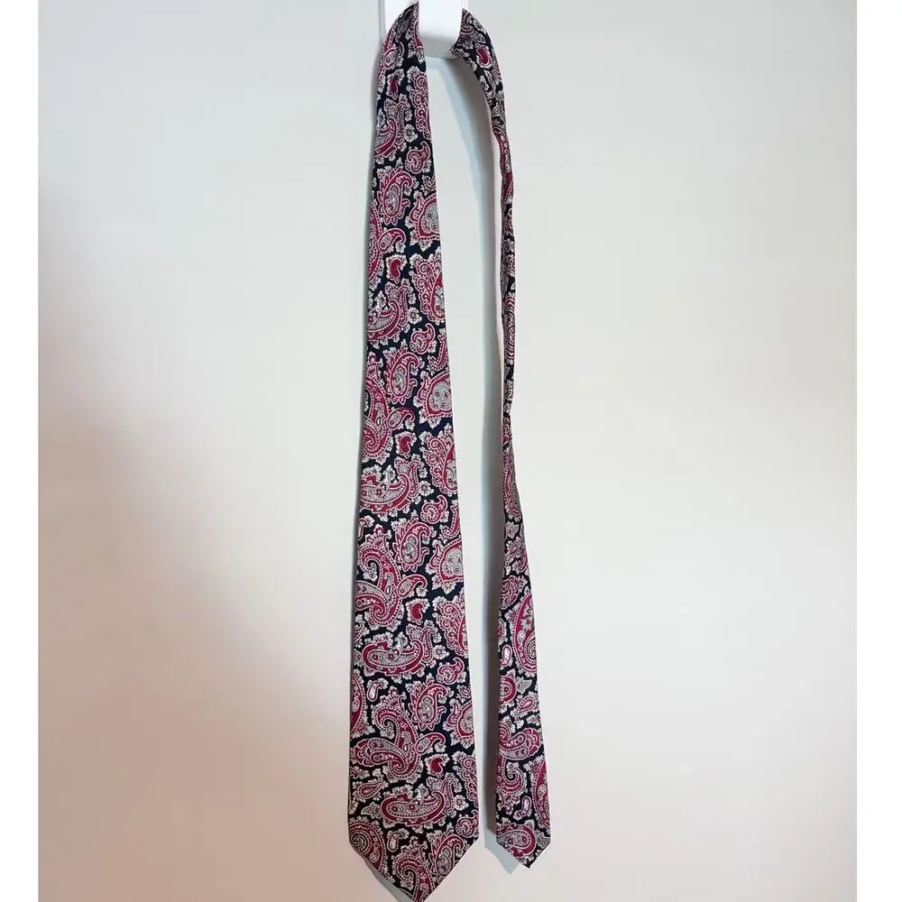 Christian Dior Cravates Mens Silk Necktie Paisley Brocade Burgundy Navy
